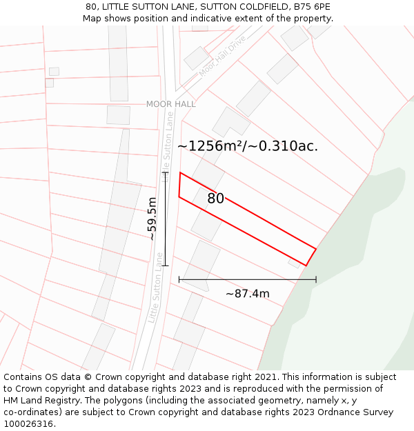 80, LITTLE SUTTON LANE, SUTTON COLDFIELD, B75 6PE: Plot and title map