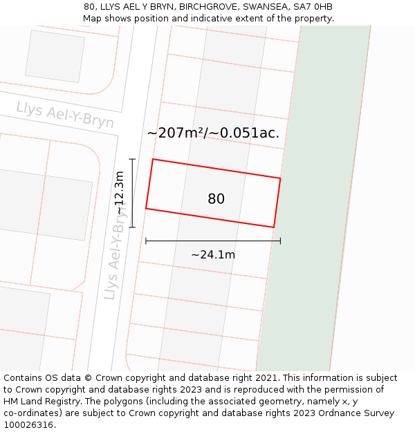 80, LLYS AEL Y BRYN, BIRCHGROVE, SWANSEA, SA7 0HB: Plot and title map