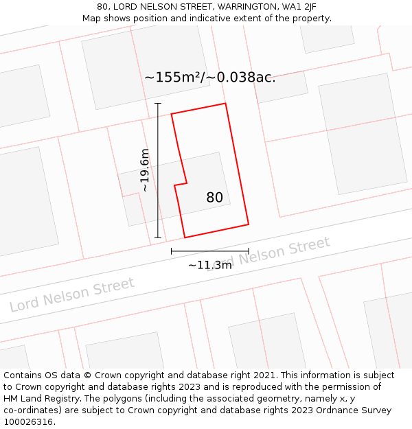 80, LORD NELSON STREET, WARRINGTON, WA1 2JF: Plot and title map