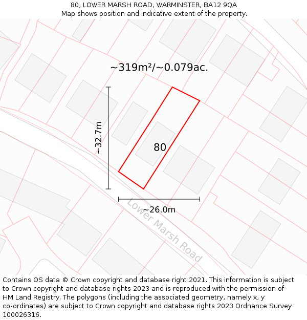 80, LOWER MARSH ROAD, WARMINSTER, BA12 9QA: Plot and title map