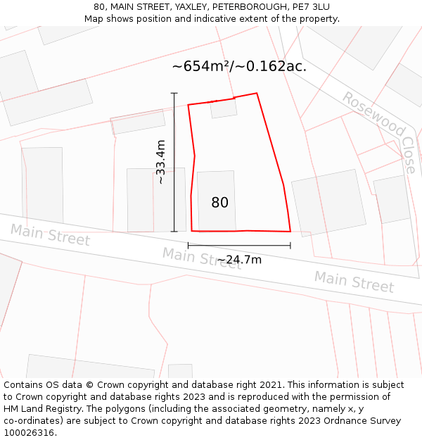 80, MAIN STREET, YAXLEY, PETERBOROUGH, PE7 3LU: Plot and title map