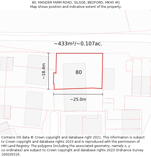 80, MANDER FARM ROAD, SILSOE, BEDFORD, MK45 4FJ: Plot and title map