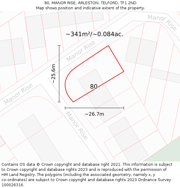 80, MANOR RISE, ARLESTON, TELFORD, TF1 2ND: Plot and title map