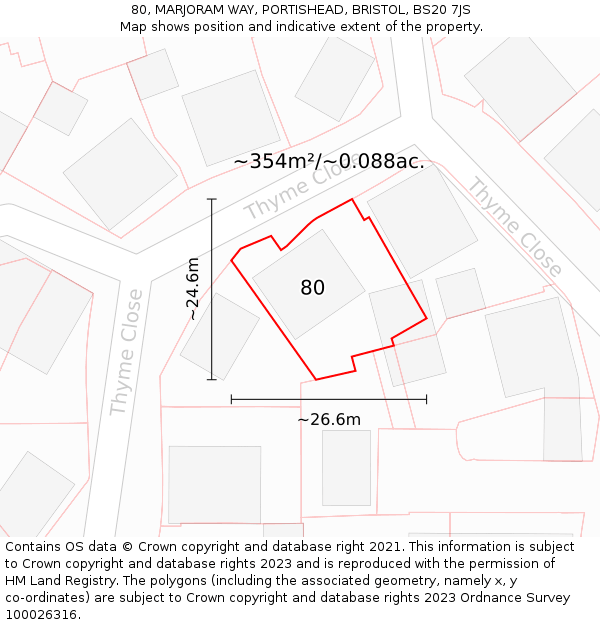80, MARJORAM WAY, PORTISHEAD, BRISTOL, BS20 7JS: Plot and title map