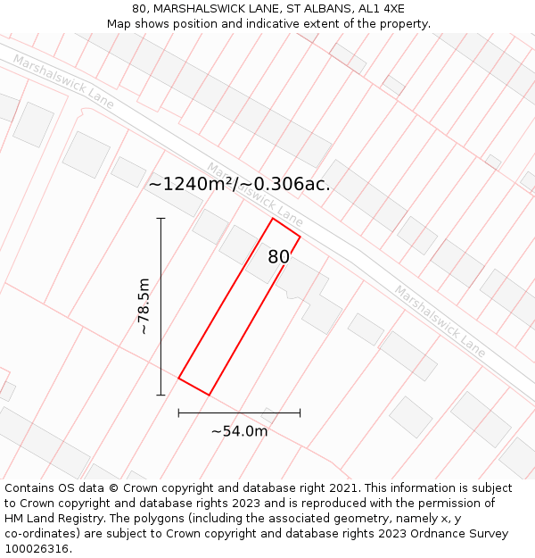 80, MARSHALSWICK LANE, ST ALBANS, AL1 4XE: Plot and title map