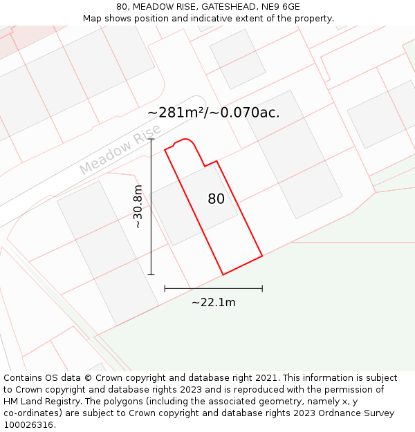 80, MEADOW RISE, GATESHEAD, NE9 6GE: Plot and title map