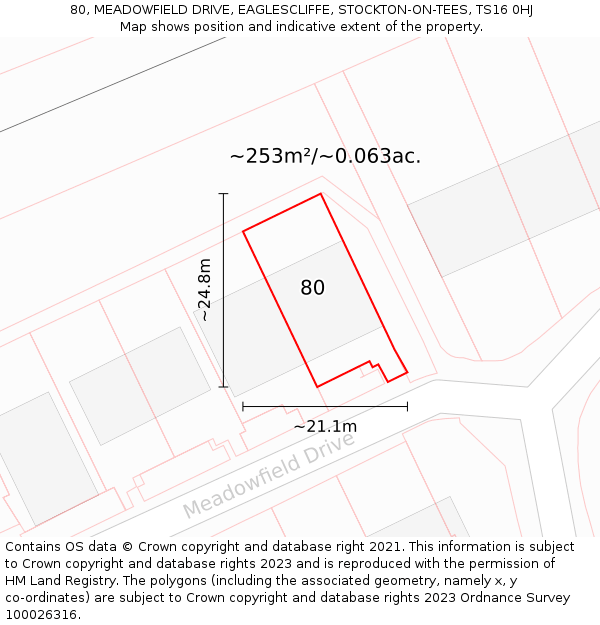 80, MEADOWFIELD DRIVE, EAGLESCLIFFE, STOCKTON-ON-TEES, TS16 0HJ: Plot and title map