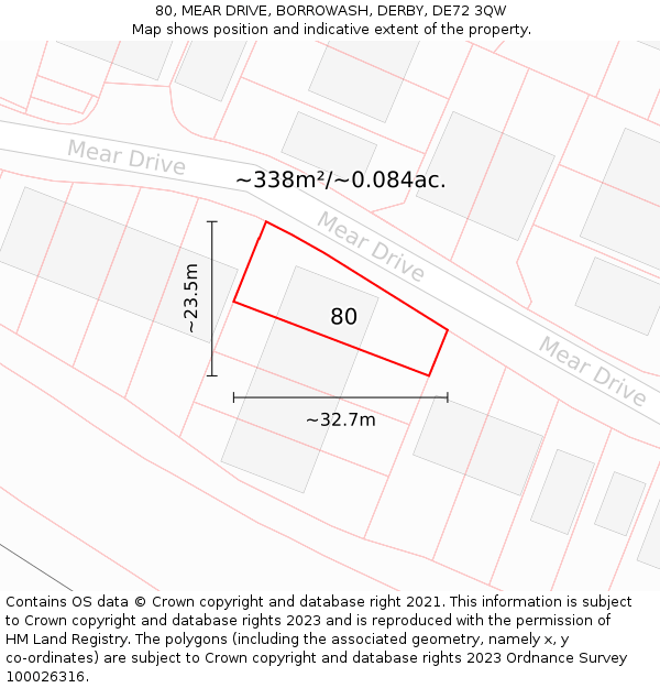 80, MEAR DRIVE, BORROWASH, DERBY, DE72 3QW: Plot and title map