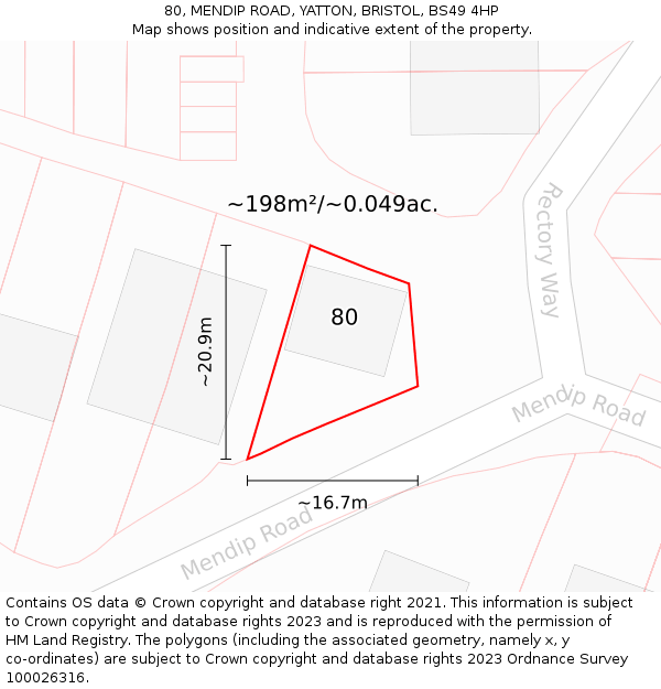 80, MENDIP ROAD, YATTON, BRISTOL, BS49 4HP: Plot and title map