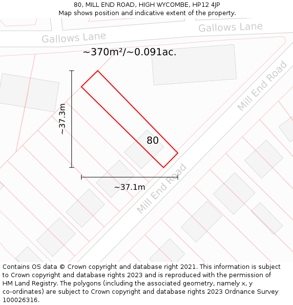 80, MILL END ROAD, HIGH WYCOMBE, HP12 4JP: Plot and title map