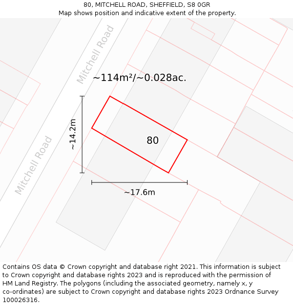 80, MITCHELL ROAD, SHEFFIELD, S8 0GR: Plot and title map