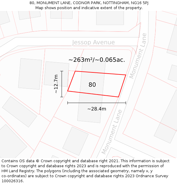 80, MONUMENT LANE, CODNOR PARK, NOTTINGHAM, NG16 5PJ: Plot and title map