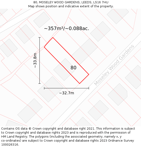 80, MOSELEY WOOD GARDENS, LEEDS, LS16 7HU: Plot and title map
