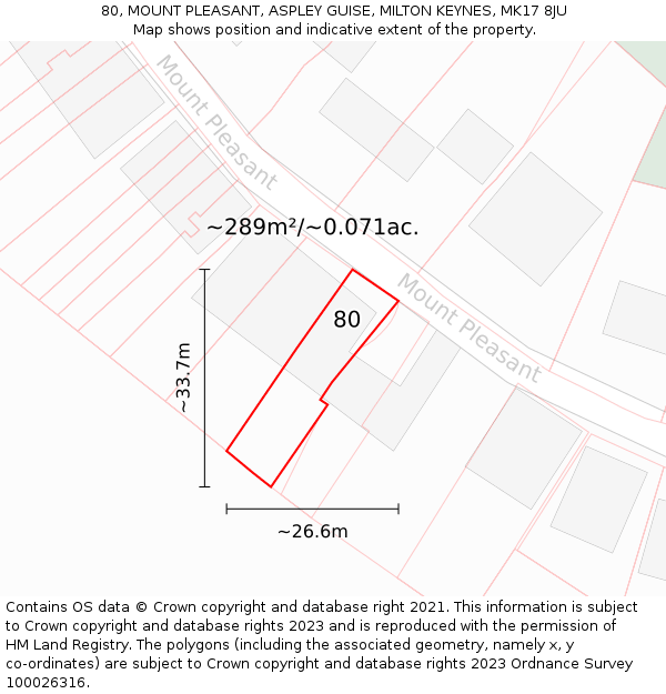 80, MOUNT PLEASANT, ASPLEY GUISE, MILTON KEYNES, MK17 8JU: Plot and title map