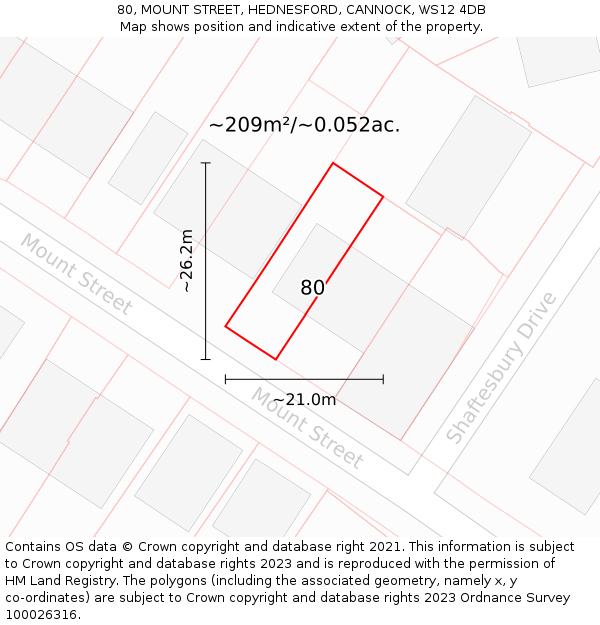 80, MOUNT STREET, HEDNESFORD, CANNOCK, WS12 4DB: Plot and title map