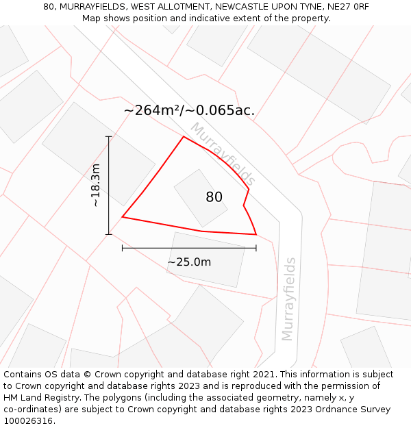 80, MURRAYFIELDS, WEST ALLOTMENT, NEWCASTLE UPON TYNE, NE27 0RF: Plot and title map