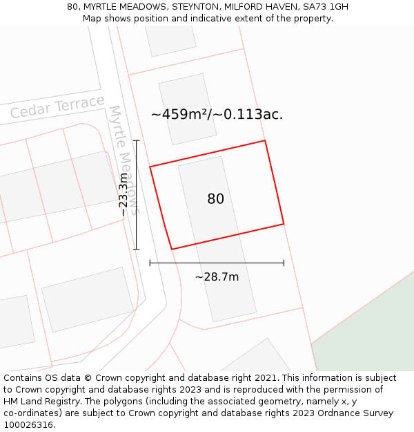 80, MYRTLE MEADOWS, STEYNTON, MILFORD HAVEN, SA73 1GH: Plot and title map