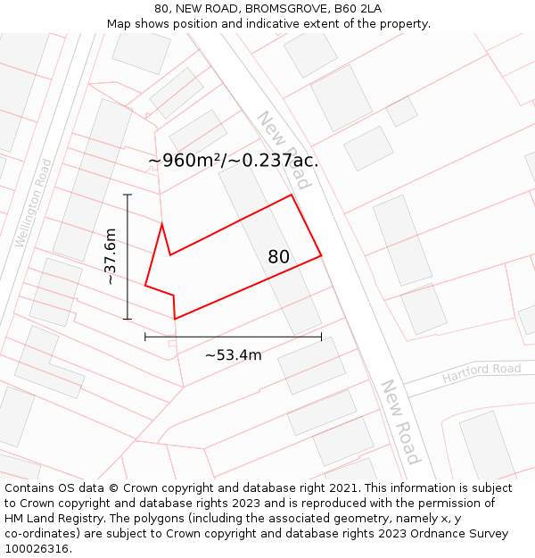 80, NEW ROAD, BROMSGROVE, B60 2LA: Plot and title map