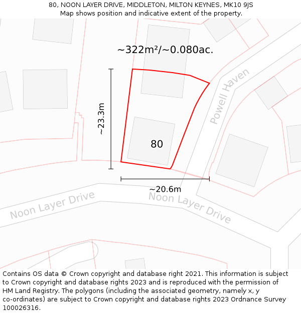 80, NOON LAYER DRIVE, MIDDLETON, MILTON KEYNES, MK10 9JS: Plot and title map