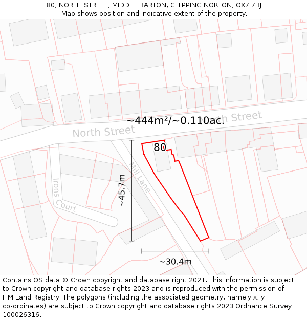 80, NORTH STREET, MIDDLE BARTON, CHIPPING NORTON, OX7 7BJ: Plot and title map