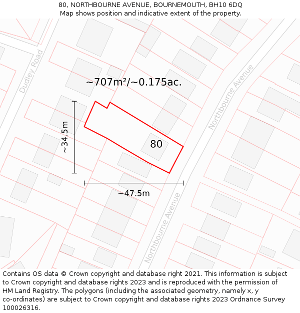80, NORTHBOURNE AVENUE, BOURNEMOUTH, BH10 6DQ: Plot and title map