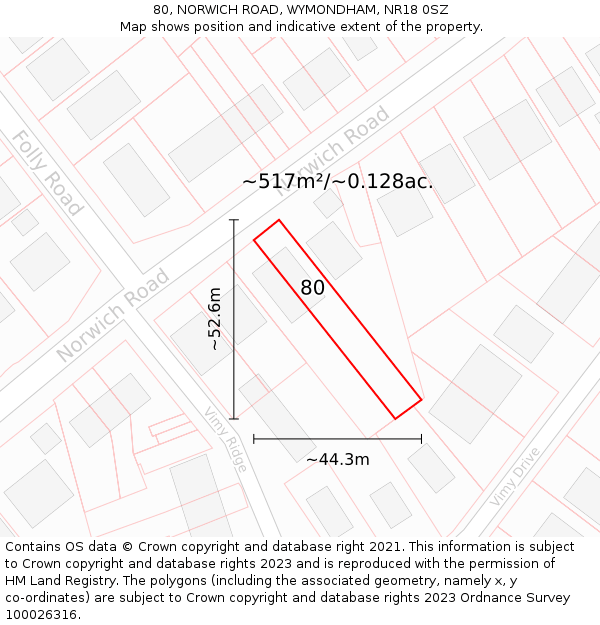 80, NORWICH ROAD, WYMONDHAM, NR18 0SZ: Plot and title map