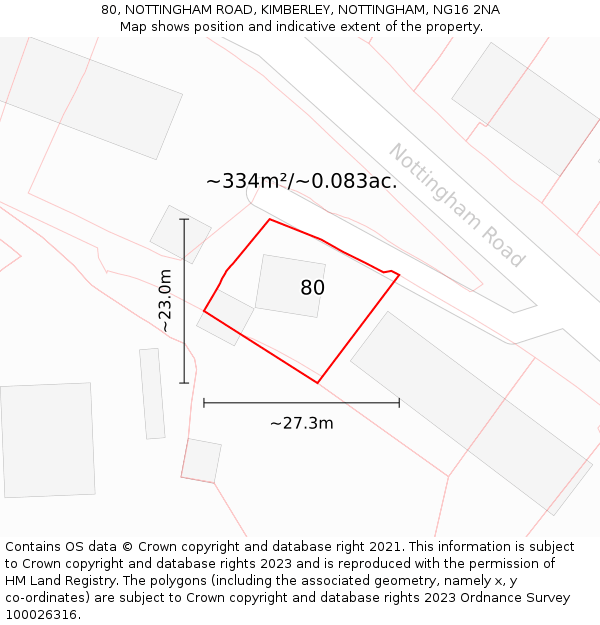 80, NOTTINGHAM ROAD, KIMBERLEY, NOTTINGHAM, NG16 2NA: Plot and title map