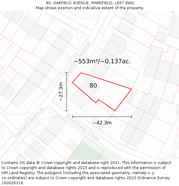 80, OAKFIELD AVENUE, MARKFIELD, LE67 9WG: Plot and title map
