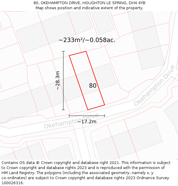 80, OKEHAMPTON DRIVE, HOUGHTON LE SPRING, DH4 4YB: Plot and title map