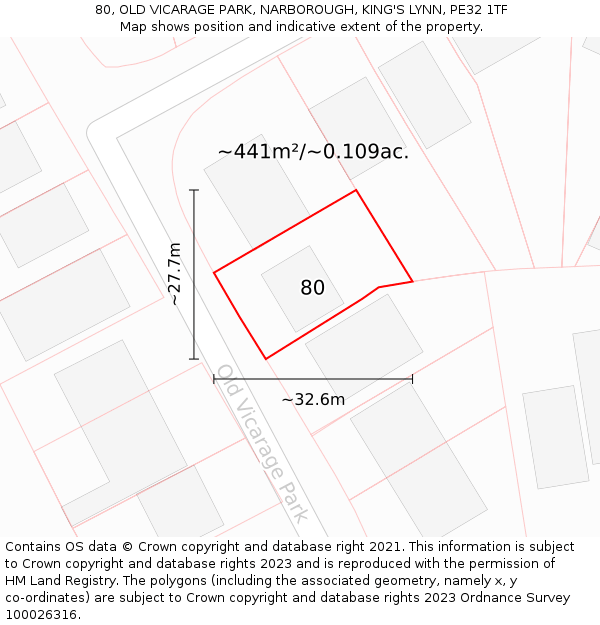 80, OLD VICARAGE PARK, NARBOROUGH, KING'S LYNN, PE32 1TF: Plot and title map