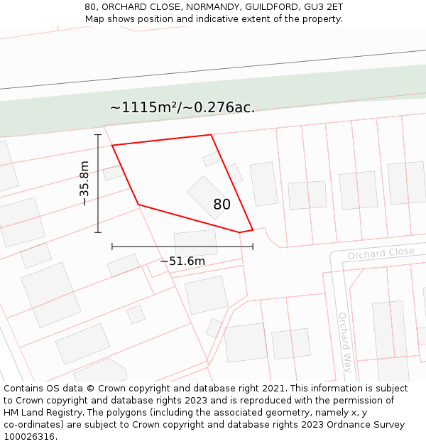 80, ORCHARD CLOSE, NORMANDY, GUILDFORD, GU3 2ET: Plot and title map