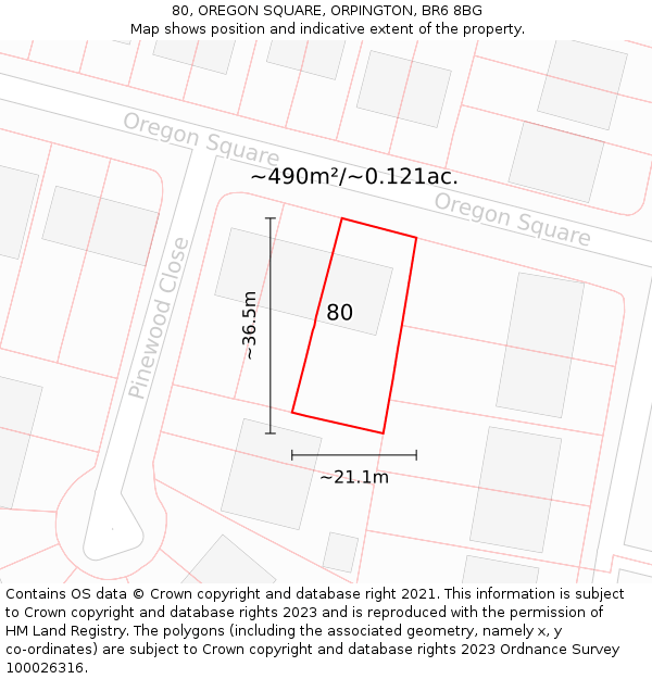80, OREGON SQUARE, ORPINGTON, BR6 8BG: Plot and title map