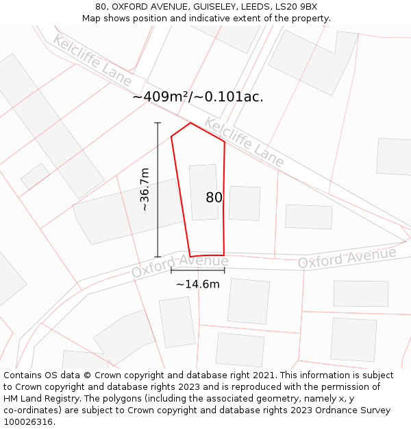 80, OXFORD AVENUE, GUISELEY, LEEDS, LS20 9BX: Plot and title map