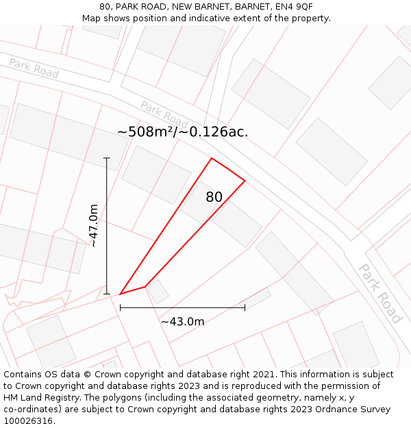 80, PARK ROAD, NEW BARNET, BARNET, EN4 9QF: Plot and title map