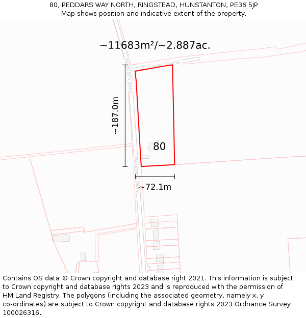 80, PEDDARS WAY NORTH, RINGSTEAD, HUNSTANTON, PE36 5JP: Plot and title map