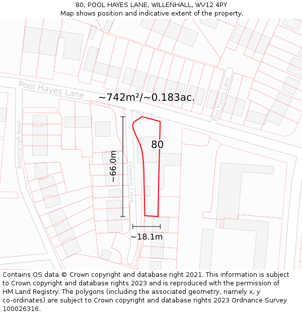 80, POOL HAYES LANE, WILLENHALL, WV12 4PY: Plot and title map