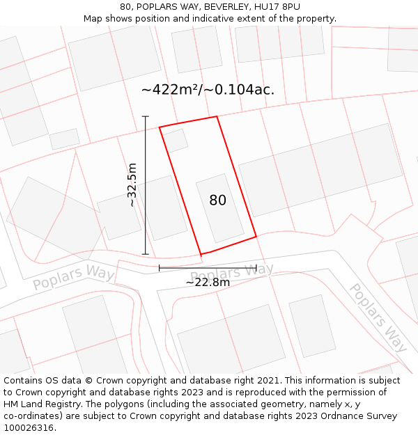 80, POPLARS WAY, BEVERLEY, HU17 8PU: Plot and title map