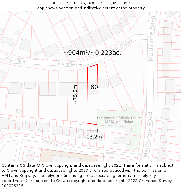 80, PRIESTFIELDS, ROCHESTER, ME1 3AB: Plot and title map
