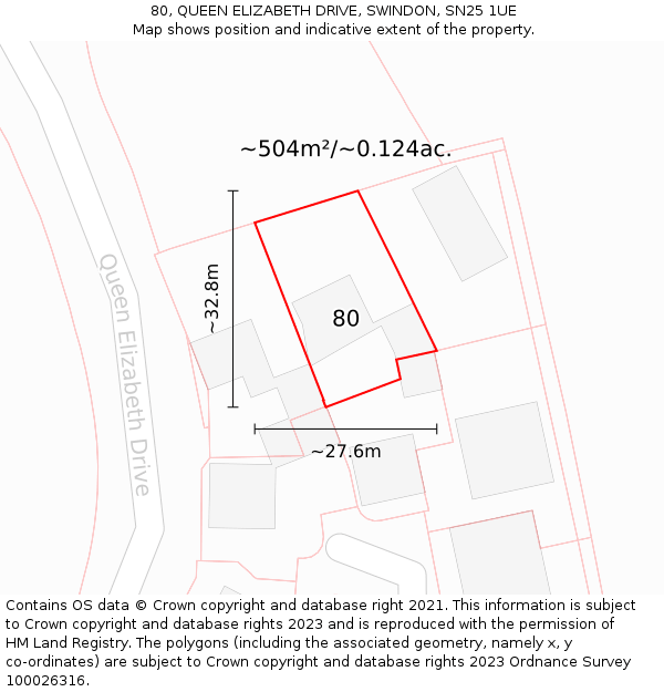80, QUEEN ELIZABETH DRIVE, SWINDON, SN25 1UE: Plot and title map