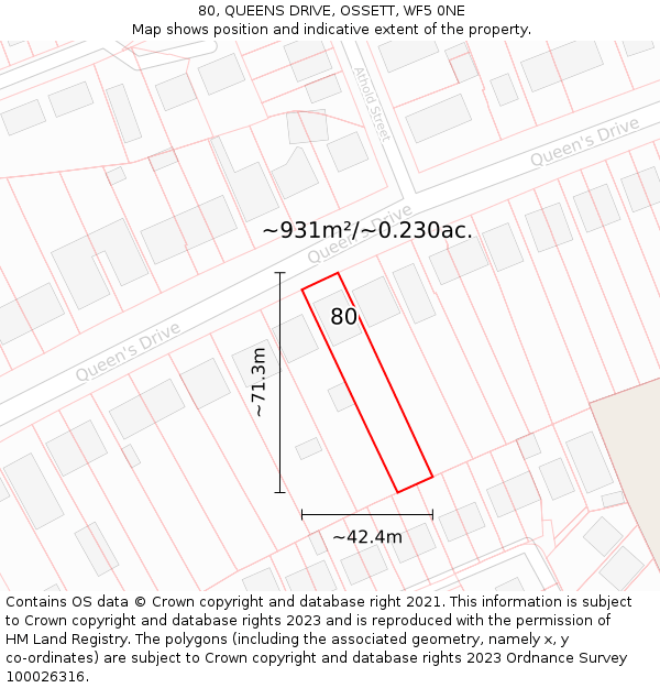 80, QUEENS DRIVE, OSSETT, WF5 0NE: Plot and title map