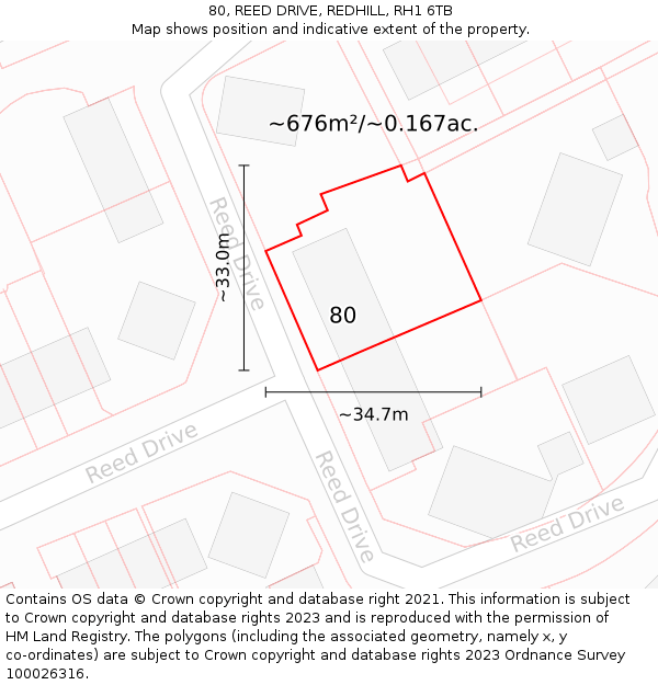 80, REED DRIVE, REDHILL, RH1 6TB: Plot and title map