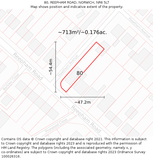 80, REEPHAM ROAD, NORWICH, NR6 5LT: Plot and title map