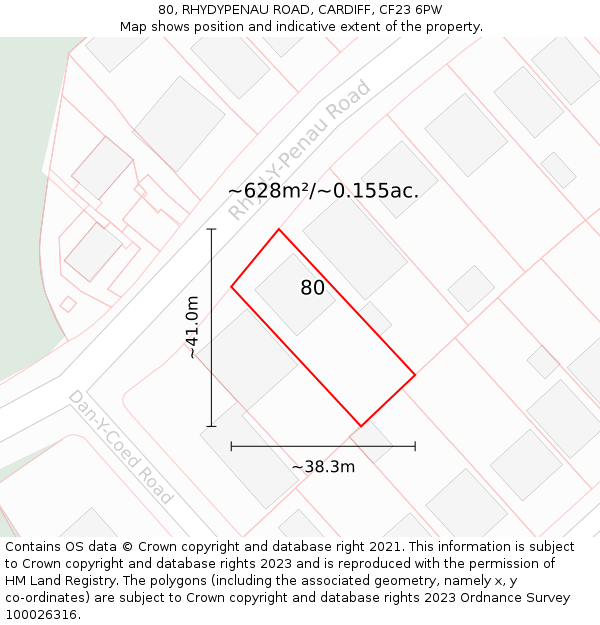 80, RHYDYPENAU ROAD, CARDIFF, CF23 6PW: Plot and title map