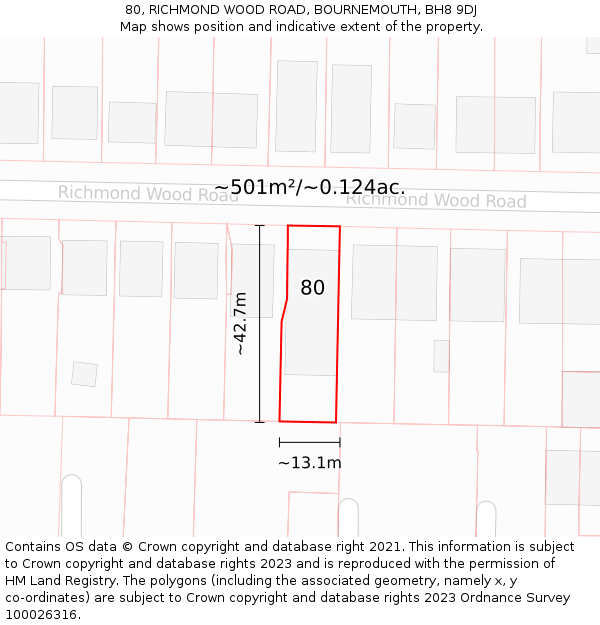 80, RICHMOND WOOD ROAD, BOURNEMOUTH, BH8 9DJ: Plot and title map