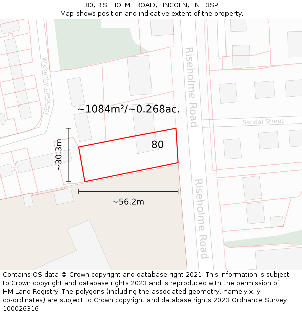 80, RISEHOLME ROAD, LINCOLN, LN1 3SP: Plot and title map