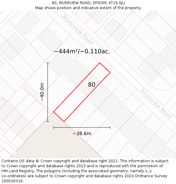 80, RIVERVIEW ROAD, EPSOM, KT19 0JU: Plot and title map