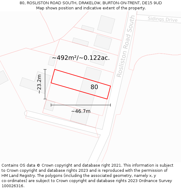 80, ROSLISTON ROAD SOUTH, DRAKELOW, BURTON-ON-TRENT, DE15 9UD: Plot and title map