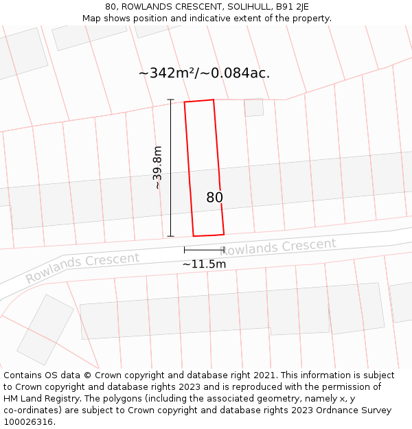 80, ROWLANDS CRESCENT, SOLIHULL, B91 2JE: Plot and title map