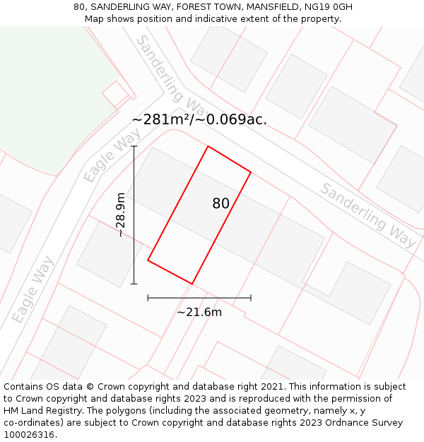 80, SANDERLING WAY, FOREST TOWN, MANSFIELD, NG19 0GH: Plot and title map
