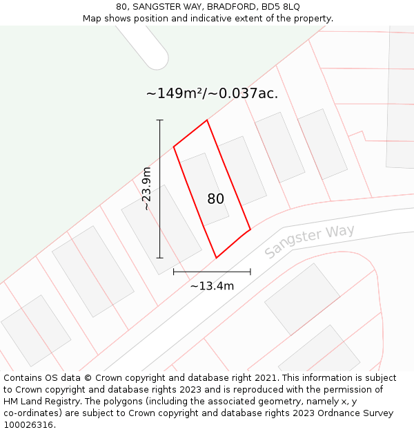 80, SANGSTER WAY, BRADFORD, BD5 8LQ: Plot and title map